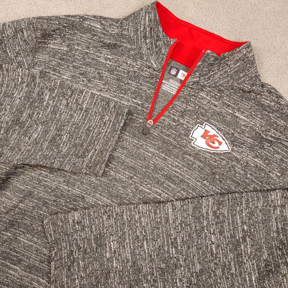 NFL Kansas City CHIEFS Quarter Zip Pullover - Men 2XL Grey Football Team Apparel